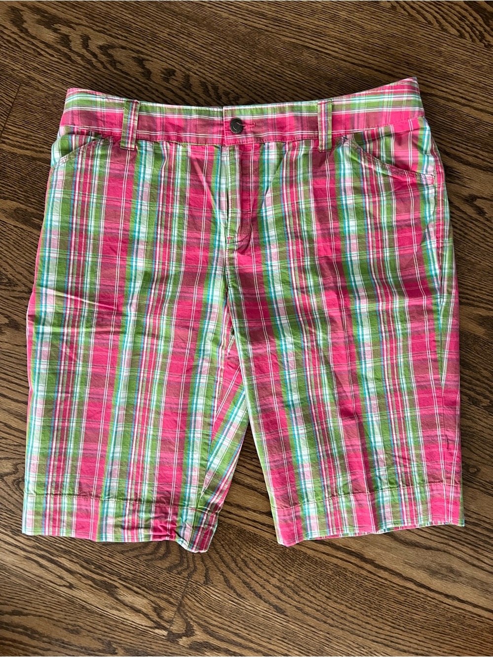 Women’s Izod Pink and Green Plaid Cotton Shorts